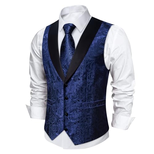 DiBanGu Silk Suit Vest for Men Shawl Collar Vest with Tie Set Bowtie Tie Clip Pocket Square Cufflinks Waistcoat3