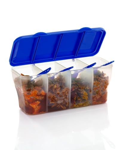 Image of Multipurpose 4 in 1 Masala Box for Kitchen | Airtight Transparent 4 Compartment Spice & Dry Fruits Storage Container with 4 Spoons, 1800ml (Multicolor)