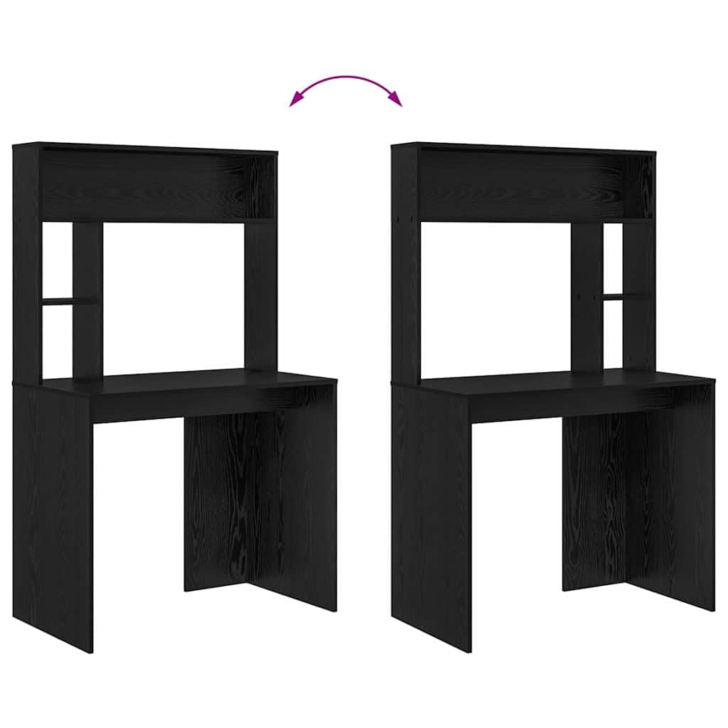 Scrivania con mensola, colore nero, effetto rovere, 91 x 50 x 149 cm, materiale in legno, moderna scrivania per computer per casa, ufficio, giochi, apprendimento, con spazio di archiviazione