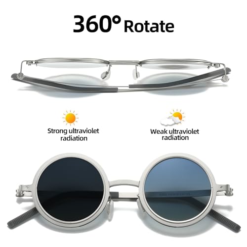 Adjustable Tint Sunglasses, Retro Circle Stepless Dimming Polarized Metal Shades for Men Women Halloween Costume2