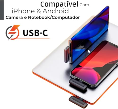 Microfone de Lapela Duplo Sem Fio USB-C com Estojo de Carregamento Compatível com iPhone 15 e Androi
