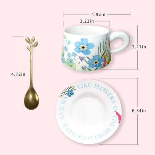 HBLEDOT Tea Cup Set with 2 Cups & Saucers, 9.5 OZ Espresso Coffee Mugs - image 3