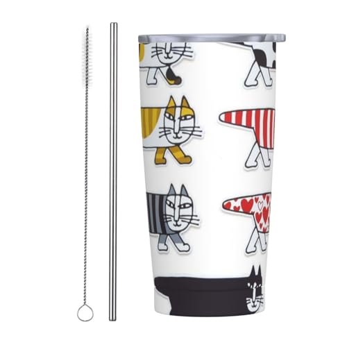 リサラーソン アニメ ストロー&ストローブラシ付き マグカップ コーヒーカップ 600ml コンビニカップ タンブラー ステンレス製 保冷 保温 車用 蓋付き 持ち運び 水筒 大容量 直飲み キャラクター 人気 プレゼント