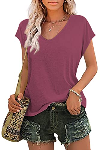 Neyouqe Womens Yoga Summer Tops Vacation Dresses Short Sleeve Shirt Maternity Clothes V Neck Tshirts Shirts For Women Red T Shirt Women's Blouses Tunics Dressy Casual Cami Top Wine Red Size S #TOP29