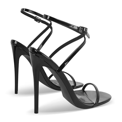 Strappy High Stiletto Heels, Ankle Strap Buckle Heeled Womens Sandals, Sexy Comfort Open Round Toe Heels for Daily Party Dress4