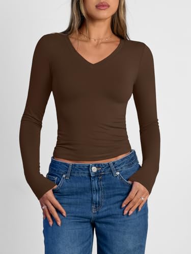 Image of Trendy Queen Womens Long Sleeve Shirts 2026 Fall Fashion Basics Crop Tops