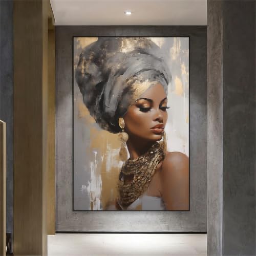 Grand portrait de femme dorée tableau moderne sur toile de haute qualité déco 80x120