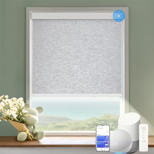 COOLWINDS Motorized Blinds with Remote Cordless Automatic Motorized Shades Custom Blinds for Windows Smart Curtains Compatible with Alexa Google Home(Blackout Jacquard Grey,W43 x H72in)