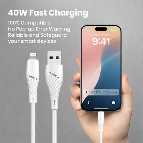Image of AIBEX USB A to Lightning 20cm Powerbank Cable USB Data Sync & Fast Charging 3.4A Short Cable Compatible with iPhone, iPad Air, iPad Mini, iPod Nano, iPod Touch Compact 20cm Cord for Powerbanks (White)