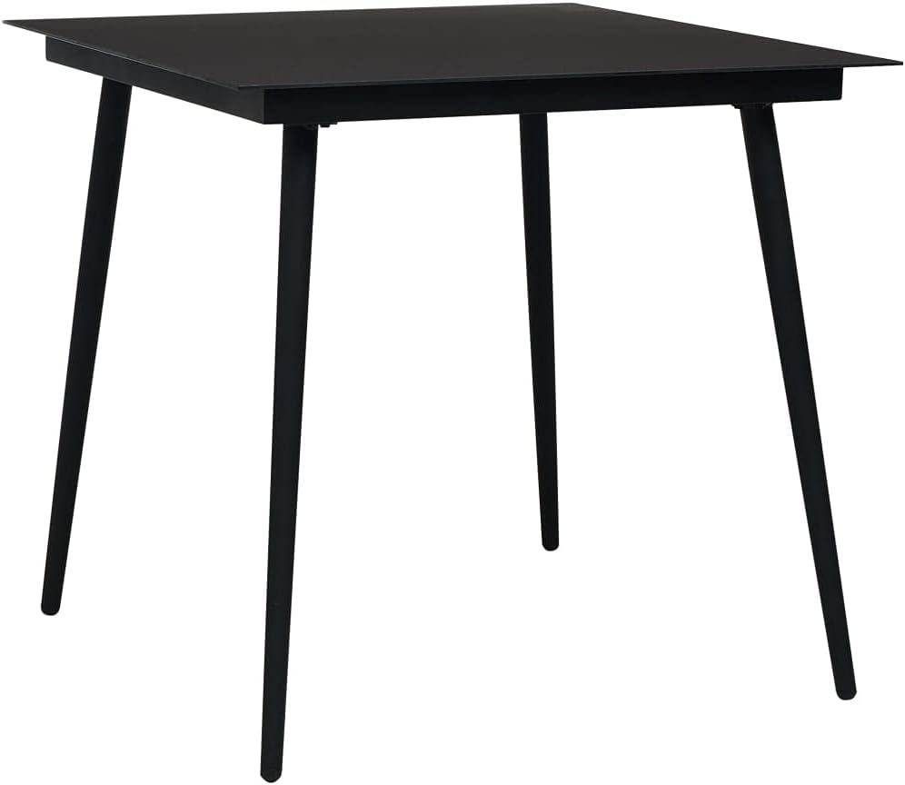 vidaXL Outdoor Dining Table, Patio Table with Glass Top, Garden Table, Garden Furniture for Front Porch Deck Lawn Backyard, Industrial, Steel Black