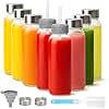 Zukro Glass Water Bottles with Lids & Straw 16 oz, 8 Pack Reusable Clear Juice Bottles With Stainless Steel Airtight Cap for Juicing, Leak Proof Drinking Jar for Beverages, Milk & Fridge, BPA Free