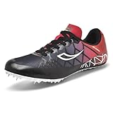 AOLEXWU Track and Field Shoes Mens Womens Mesh Spikes Athletics Racing Running Shoes Track Race Jumping Sprint Running Nail Spikes Shoes Boys Girls Black/Red