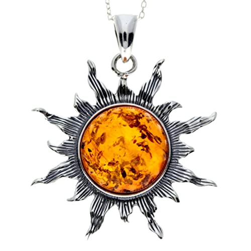 Genuine Baltic Amber & Sterling Silver Large Sun Star Pendant without Chain - 1864