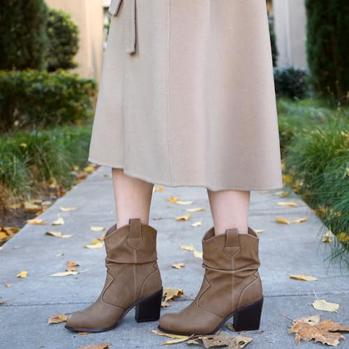 Women's Short Cowboy Boots, Wide-Calf Western Boots with Low Chunky Heel, Ankle Cowgirl Boots Dress Country Concert2