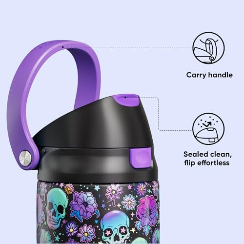 Image of Encool SwiftSip Insulated Stainless Steel Water Bottle with Straw - Leak Proof Sports Water Bottle for School, Travel, Keeps Cold All Day, One-Touch Flip Lid, BPA-Free, 24 oz, Floral Afterlife