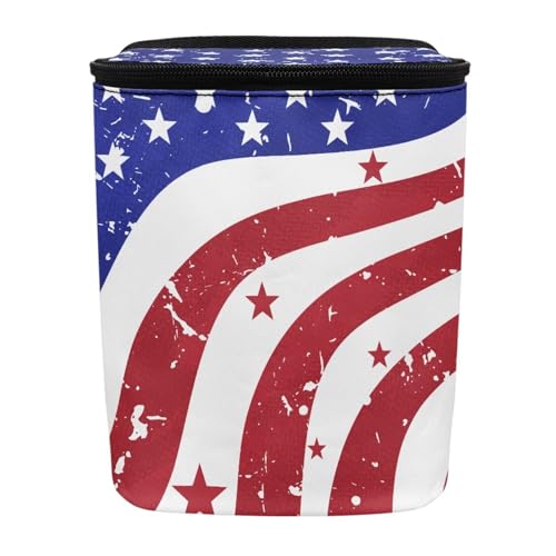 Image of Talayituse Retro American Flag Print Car Trash Bin, Large Size Auto Trash Can Adjustable Portable Garbage Can with Lid, 4th of July Decor Vehicle Hanging Bag for Headrest Front Back Seat
