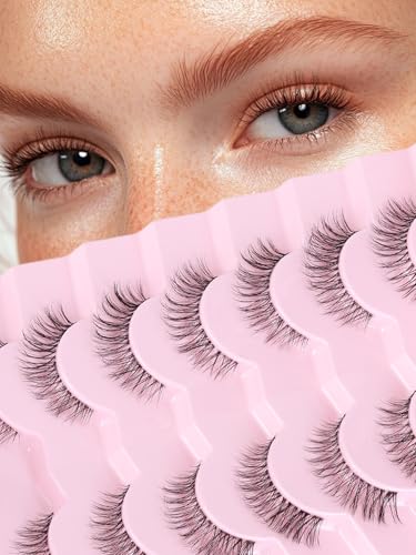 Lashes Natural False Eyelashes Wispy 13mm Eye Lashes Pack C Curl Fake Eyelashes 3D Volume Lash Strips with Thin Band Natural Eyelash For Daily Siligli 7 Pair
