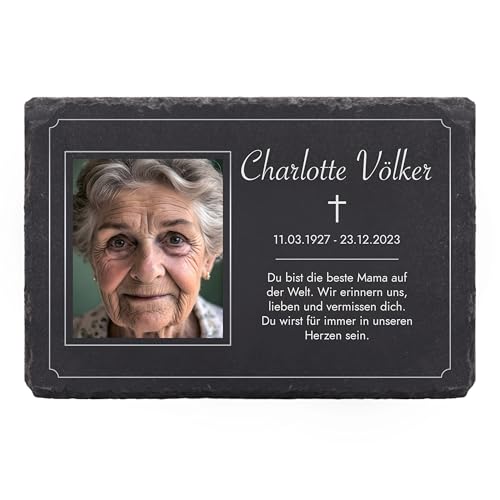 LAUBLUST Personalisierte Grabplatte mit Name & Foto als Grabschmuck für Menschen | Schieferplatte mit Gravur als Grabstein Deko & Grabtafel - Erinnerung, 3 Größen | Schöne Grabsteine mit Wunschtext LAUBLUST Personalisierte Grabplatte mit Name & Foto als Grabschmuck für Menschen | Schieferplatte mit Gravur als Grabstein Deko & Grabtafel - Erinnerung, 3 Größen | Schöne Grabsteine mit Wunschtext