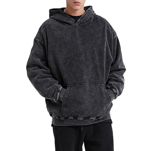 Bobeutou Oversized Hoodie Men Vintage Cotton Casual Hooded Sweatshirt Trendy Baggy Basic Hoodies Retro Pullover Streetwear4