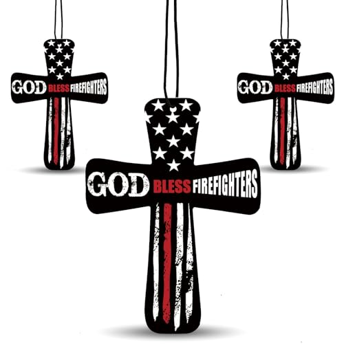 Image of Fumete 24 Pcs Christian Firefighter Gift for Man Cross Car Air Fresheners Bulk God Bless Firefighters Scripture Scented Religious Hanging Ornament Gift for Fireman First Responder Fire Department