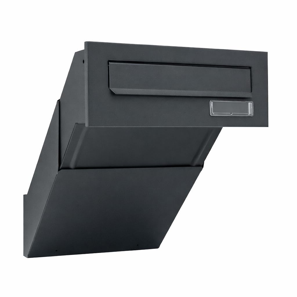 Cassetta delle lettere a muro antracite RAL 7016 con telaio, spessore parete 260 – 420 mm, resistente alle intemperie, pannello frontale 285 × 110 mm, lamiera d'acciaio verniciata a polvere, inserto