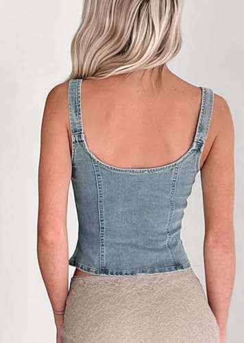 Jean Vest for Women Zipper Sleeveless Halter Crop Top Adjustable Strap Denim Tank Tops Y2k Slim Fit Zip Up Jacket3