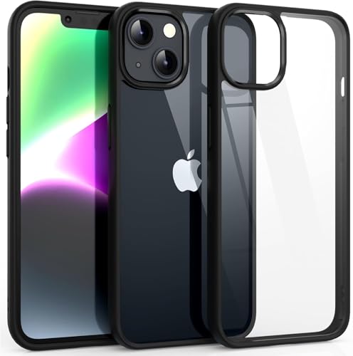Image of ClearBlack Transparent Back Cover for iPhone 15, Anti-Yellow Clear Polycarbonate Hard Back with Black TPU Bumper, Shockproof Hybrid Case, Anti-Scratch 360 Degree Protection Mobile Cover