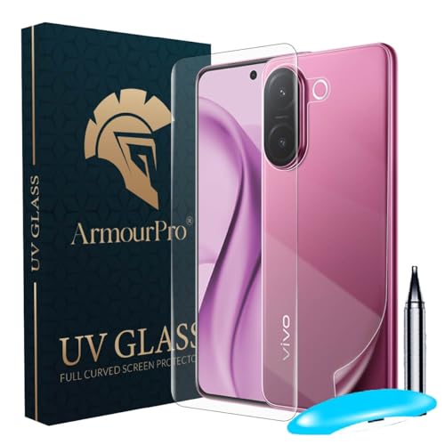 Image of ArmourPro Front and Back Screen Protector for Vivo V60e, Edge to Edge UV Tempered Glass with Clear Back Membrane Guard, Anti-Bubble & Anti-Fingerprint Protection