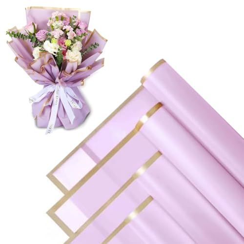 Papel de Floristería Impermeable, Material de Embalaje para Ramos, Papel de Regalo para Flores, para El Embalaje de Regalos, Flores, 20 Hojas de Papel de Regalo (Malva)