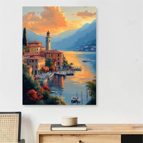 Kit peinture par numéro paysage adulte avec cadre 50x70 pour activité manuelle et détente