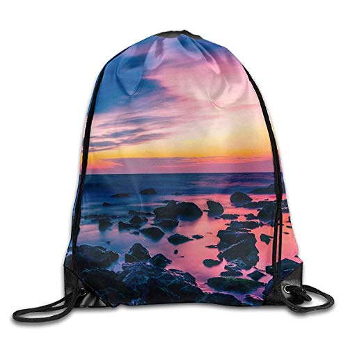 uykjuykj Bolsos De Gimnasio,Mochilas,Sunset Beach Cool Gym Drawstring Bags Travel Backpack Tote School Rucksack Lightweight Unique 17x14 IN