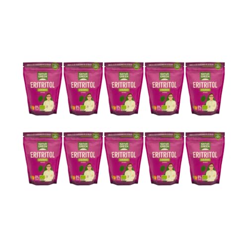 NaturGreen - Eritritol Bio, Edulcorante Natural, Orgánico, Sustutivo del Azúcar, Bajo Índice Glucémico, 500 g, Pack 10 Unidades