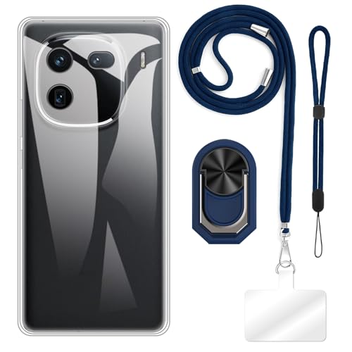 ESACMOT [4 in 1] �P�[�X Vivo iQOO 12 Pro 5G �Ƃ̌݊�������A�X�g���b�v�A���X�g�o���h�A�����O�t���A�ϏՌ��ی�J�o�[���s�p�Z�b�g (�N���A�P�[�X + �u���[�Z�b�g)