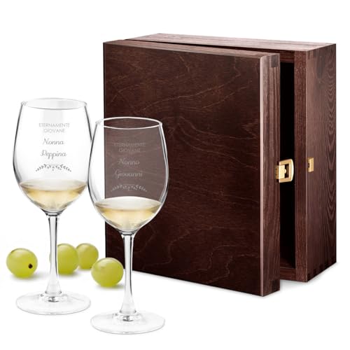 Maverton Calici da vino - incisione personalizzata - 350 ml - set da 2 pezzi in vetro - ideale per il vino rosso e bianco - idea regalo di anniversario unico - per la coppia - Eternamente ora
