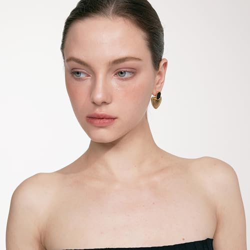 Black/White/Red/Green/Pink/Beige gold earrings for women-24K Gold Plated Heart Statement Earrings | Fashion Vintage Chunky Gold Drop Earrings | Trendy Prom Wedding Beach Dangle Earrings.3