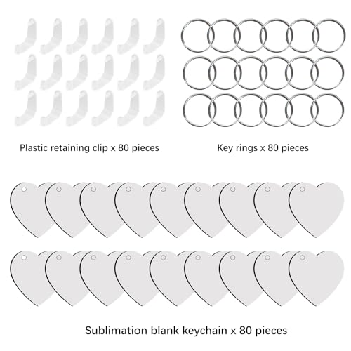 LaiHiulaan 240Pcs Sublimation Keychain Blanks Heart Bulk Products Double Sides 80 MDF Sublimation Keychains Blank with 160 Rings and Clips Heat Transfer for Craft by LaiHiulaan - Image 3