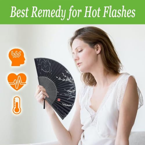 مروحة يد انيقة قابلة للطي بلون اسود - مروحة قابلة للطي بنمط صيني ياباني عتيق من قماش حرير الخيزران للنساء، مثالية لحفلات الرقص وحفلات الزفاف والهدايا، مقاس واحد