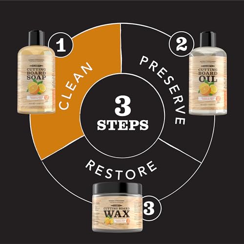 CLARK'S Chopping Board Soap - Castile Based - Infused With Lemon And Orange Oils - Organic & Natural Cleaner - Chopping Board Cleaner - Cute Chopping Board - Butcher Blocks Cleaner - 355ml - Food Safe