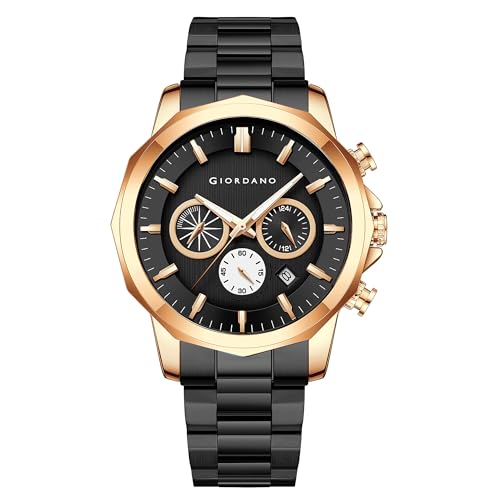 Image of Giordano AW22 Collection Analog Watch for Men with Color Variant and Stylish Metal Strap| Chronograph Multifuntional Mechanism -GZ-50036-33 (Black and Rose Gold)
