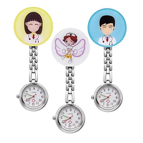 Uhren Krankenschwesteruhr Set Pulsuhr FOB Uhr Pflegeruhr Krankenschwester Ärzte Muster Schwesternuhr Brosche Taschenuhr Analoge Quarzuhr (Set2(3