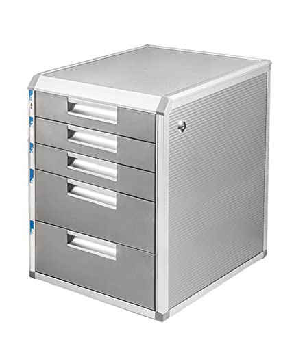 TUKA-i-AKUT XXL Cajonera de Metal, con Cerradura, 5 Compartimentos A4, con Campos de Rotulación, Caja de Cajones de Almacenamiento Organización Aleación de Aluminio, Extra Robusta Estable TKD8602-5F