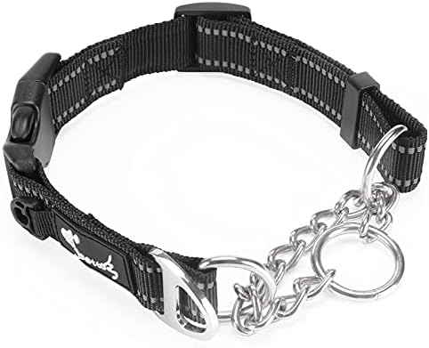Martingale Dog Choke Collar, Safety Metal Chain, Chew Proof Strong Reflective Nylon Padded with Adjustable Breakaway Buckle (S: Neck 37.5-43 CM, Orange)