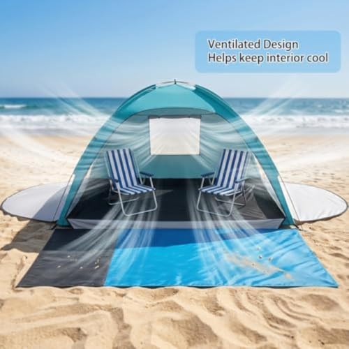 Toldo de playa portátil e impermeable con protección solar UV y tres puertas ventiladas 5
