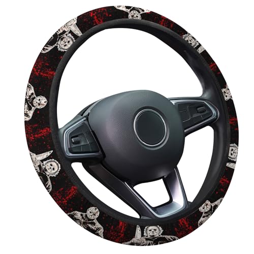 GENANY Horror Movie Characters Spring Steering Wheel Cover, Non-Slip Neoprene Car Steering Wheel Cover, Breathable Steering Wheel Covers, Sweat-Absorbing Accessories, Spring Auto Gifts