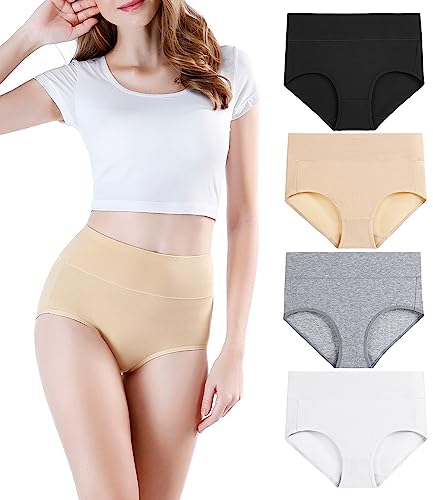 Wirarpa Women's Cotton Underwear High Waisted Full Briefs 4 Pack Ladies Comfortable No Muffin Top Panties Large #TOP5