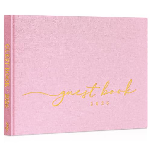 Image of Lanpn Wedding Guest Book 2026 - Linen Hardcover Guestbook Wedding Reception with 108 Blank Pages for Sign in and Photos - Guest Book for Wedding Bridal Shower Baby Shower Party (Pink)