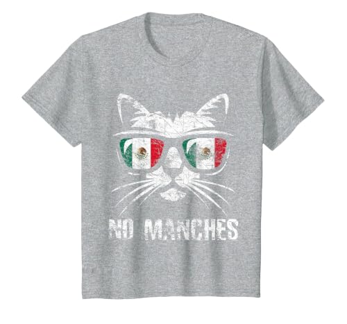 Mexico Flag Funny Cat Vintage No Manches Mexican Saying T-Shirt, Youth, Heather Grey, Large