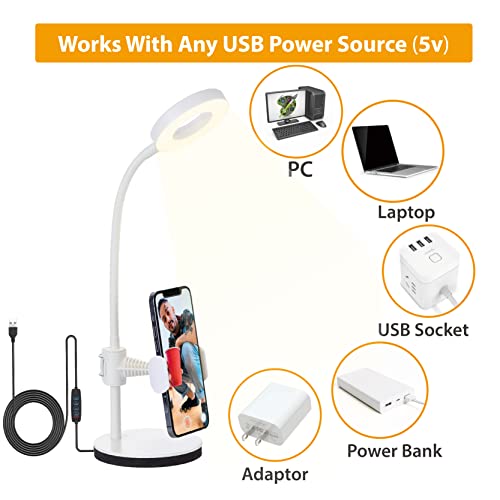 Usb Led Desk Lamp With Phone Holder Flexible Gooseneck 3 Color Modes 10 Brightness Dimmable For Reading Nightlight Work #TOP5
