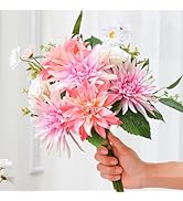 Nubry Fake Artificial Flowers Bouquet,Faux Silk Dahlia Flower Bouquet Floral Arrangement Fake Pla...