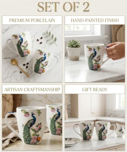 Image of Alive Royal Peacock Printed Tea /Coffee Mugs Set of 2 to Gift to Best Friends, Coffee Mugs, Microwave Safe Ceramic Mugs,(260 ml Each)